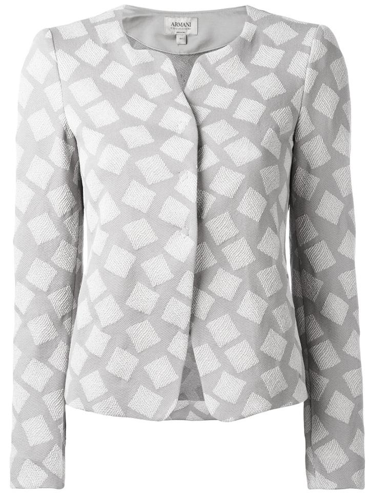 Armani Collezioni Square Print Jacket, Women's, Size: 46, Grey, Cotton/polyamide/spandex/elastane