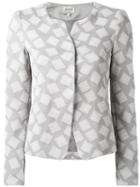 Armani Collezioni Square Print Jacket, Women's, Size: 46, Grey, Cotton/polyamide/spandex/elastane