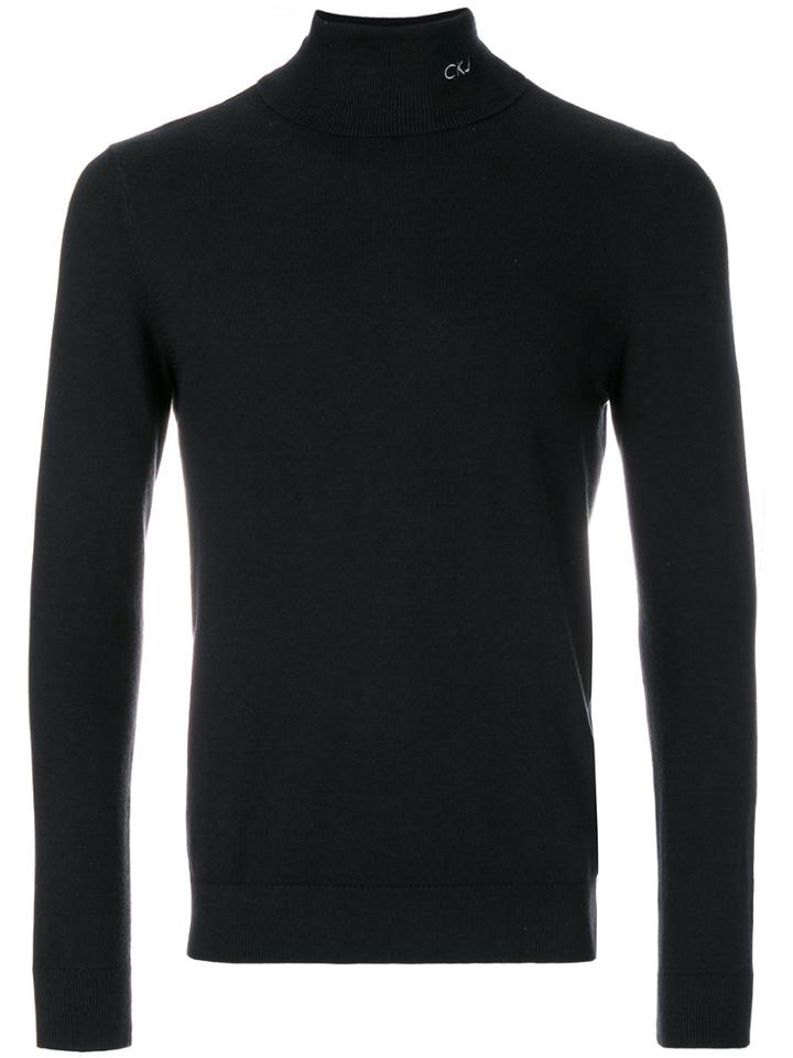 Ck Jeans Logo Roll Neck Jumper - Black