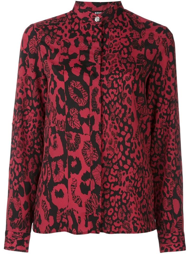 Versus Animal Print Shirt, Women's, Size: 42, Red, Polyester