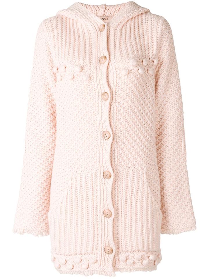Twin-set Hunky Knit Hooded Cardigan - Pink & Purple