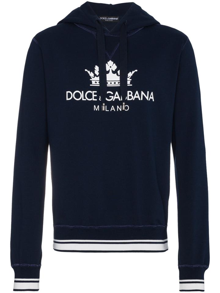 Dolce & Gabbana Logo Print Cotton Hoodie - Blue