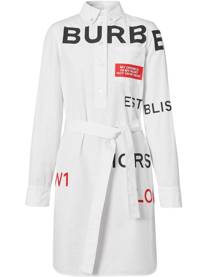 Burberry Horseferry Print Cotton Tie-waist Shirt Dress - White