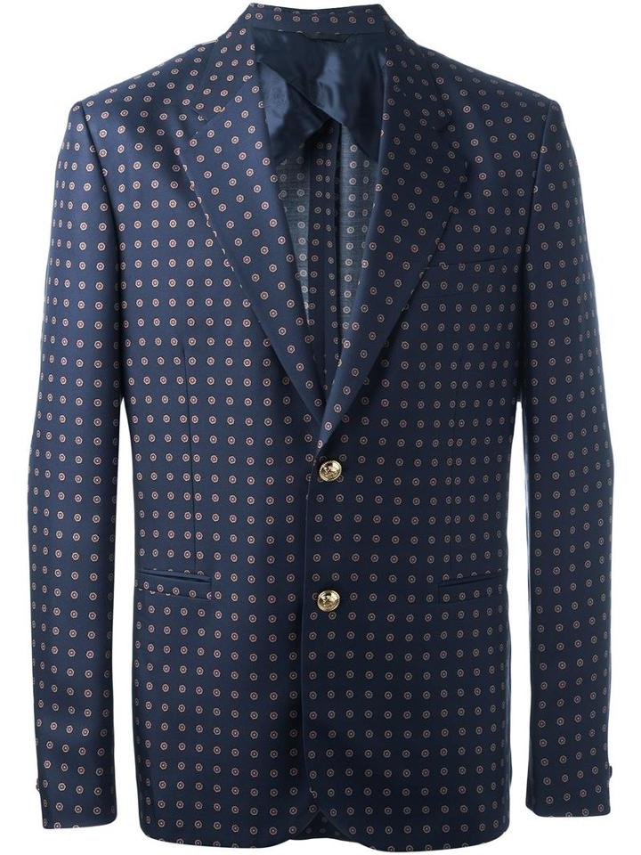 Versace Medallion Print Blazer, Men's, Size: 48, Blue, Silk/cupro/viscose