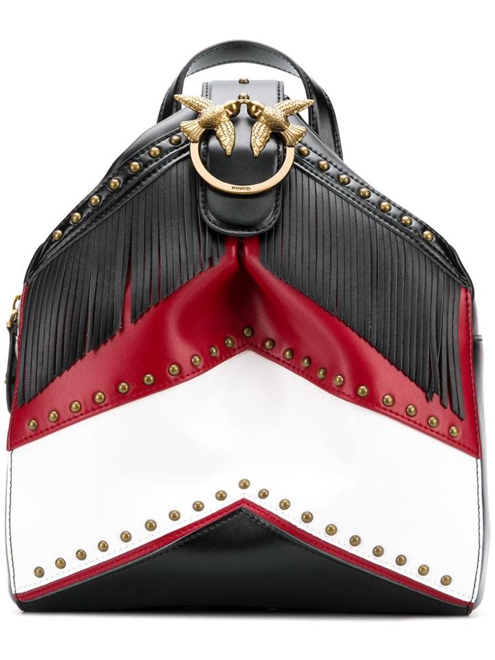 Pinko Studded Fringed Backpack - Black