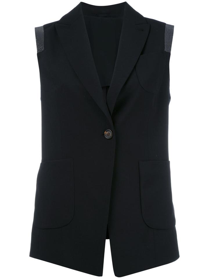 Brunello Cucinelli One Button Gilet, Women's, Size: 42, Black, Virgin Wool/spandex/elastane/brass/silk