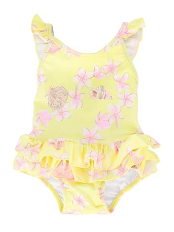 Sunuva - 'frangipani Frill' Swimsuit - Kids - Polyamide/polyester/spandex/elastane - 12-18 Mth, Yellow/orange
