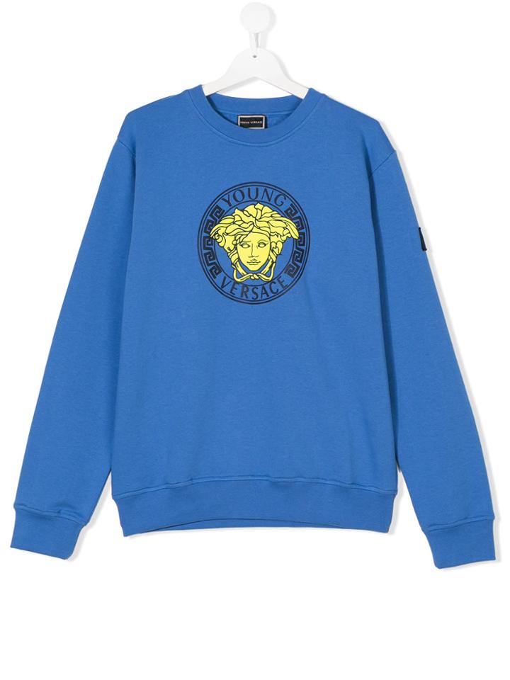 Young Versace Logo Print Sweatshirt - Blue