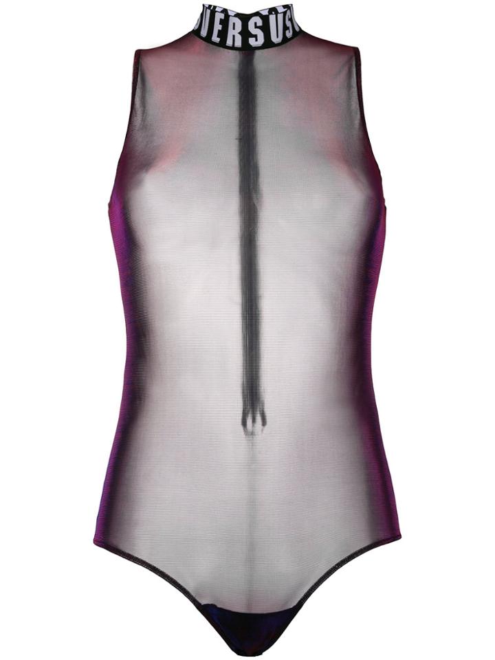 Versus Logo Print High Neck Bodysuit - Pink & Purple