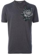 Dolce & Gabbana Embroidered Rose Patch T-shirt, Men's, Size: 48, Grey, Cotton/wool