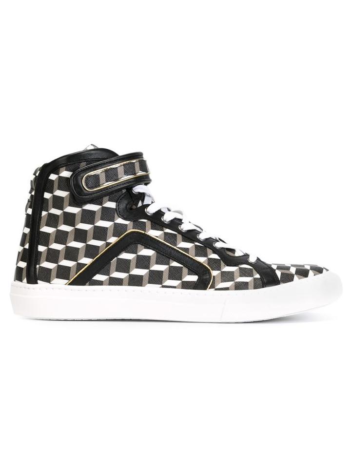 Pierre Hardy Cube Hi-top Sneakers, Men's, Size: 44, Black, Leather/rubber