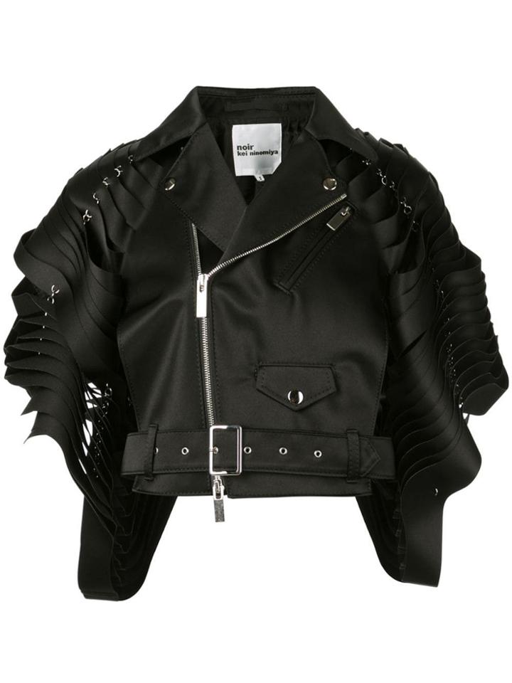 Noir Sliced-sleeve Biker Jacket - Black