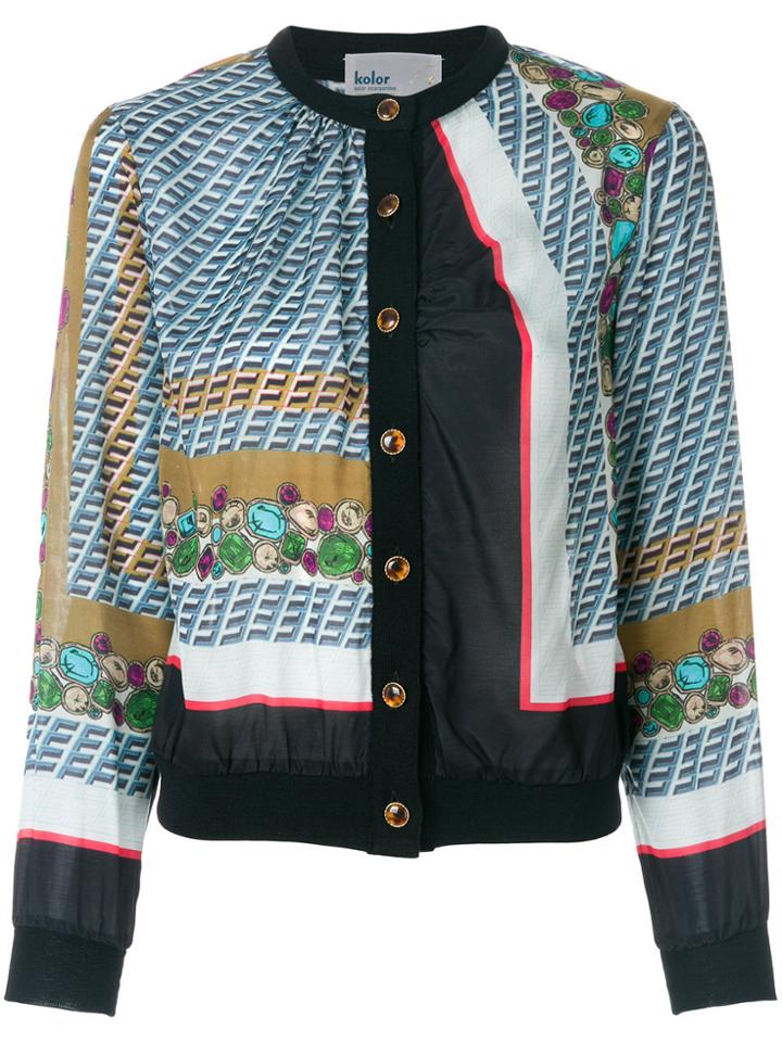 Kolor Printed Overlay Cardigan - Blue