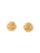 Chanel Vintage Round Cc Earrings - Gold