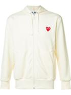 Comme Des Garçons Play Embroidered Zipped Hoodie, Men's, Size: Large, White, Polyester
