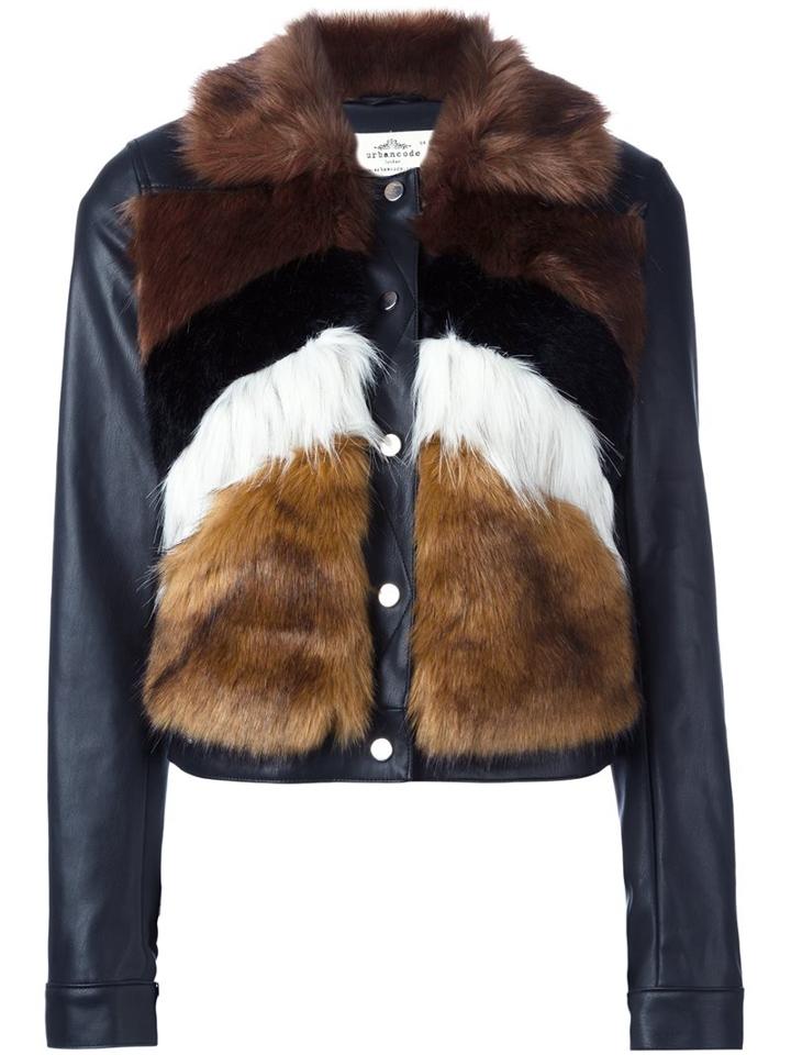 Urbancode Contrast Sleeve Furred Jacket, Women's, Size: 10, Black, Polyurethane/polyester