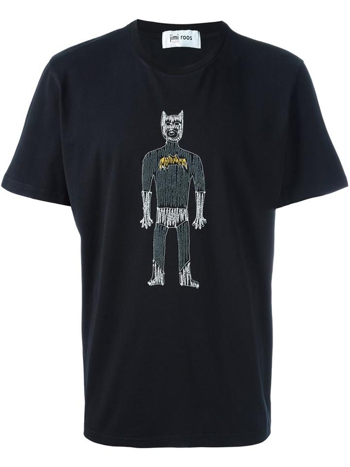 Jimi Roos Embroidered Batman T-shirt, Men's, Size: Large, Black, Cotton