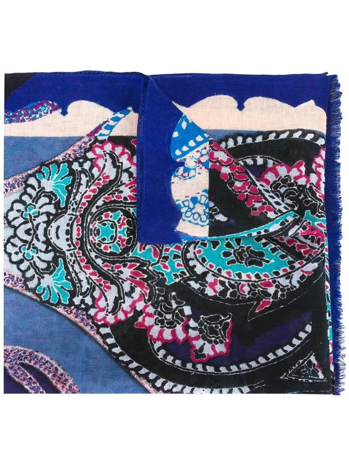 Etro Abstract Print Scarf, Men's, Linen/flax