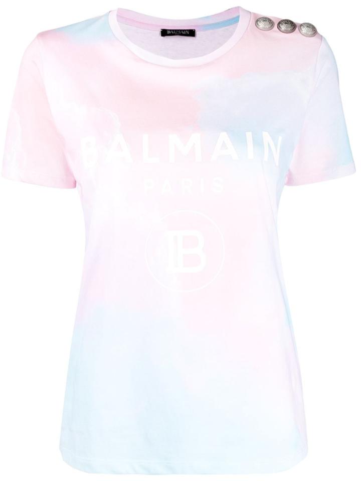 Balmain Tie-dye Button Detail T-shirt - Blue