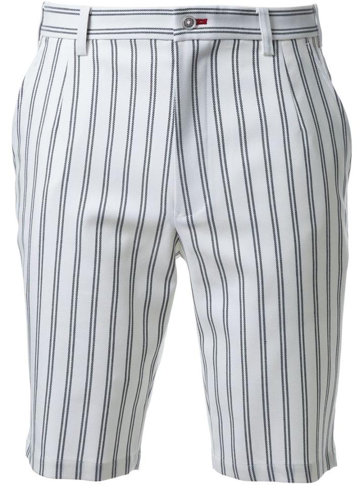 Guild Prime - Striped Knee Length Shorts - Men - Polyester/polyurethane/rayon - 1, White, Polyester/polyurethane/rayon