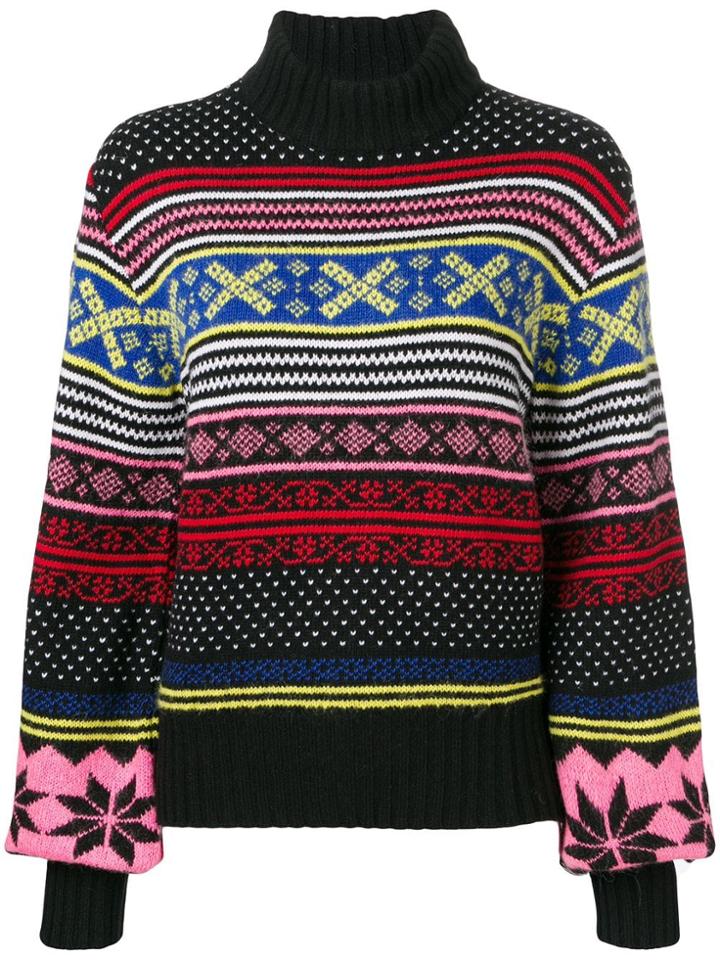 Msgm Patterned Knit Roll-neck Sweater - Black