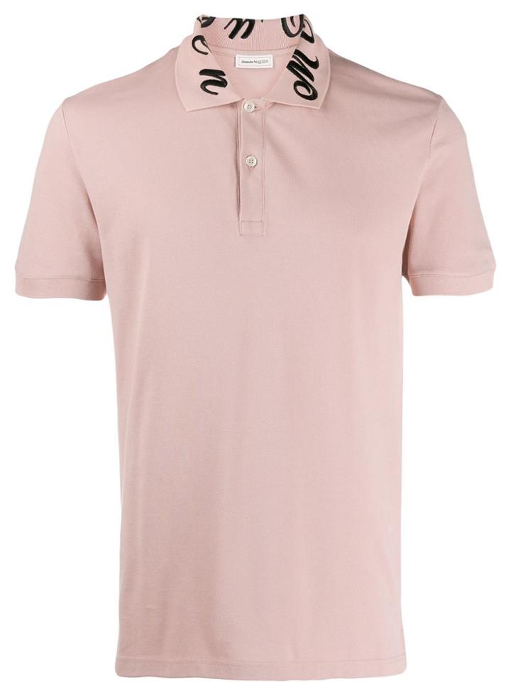 Alexander Mcqueen Embroidered Signature Collar Polo Shirt - Pink