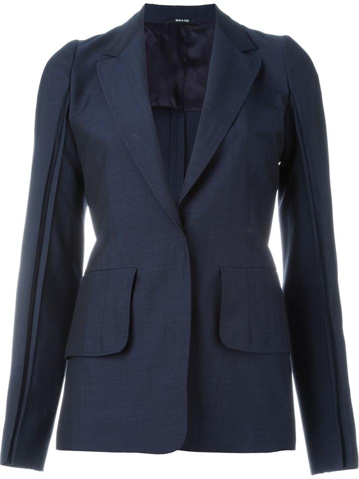 Maison Margiela Pleated Sleeve Blazer, Women's, Size: 44, Blue, Cotton/viscose/virgin Wool
