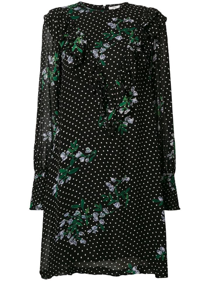 Ganni Floral Print Flared Dress - Black