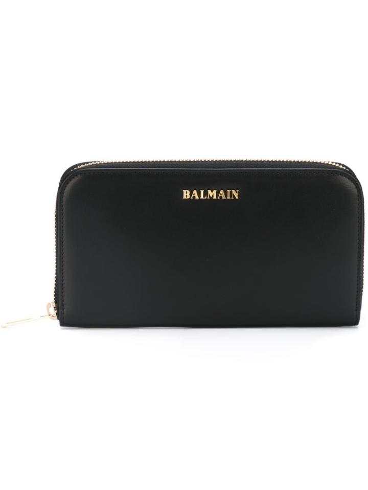 Balmain Classic Top Zip Purse, Women's, Black, Calf Leather