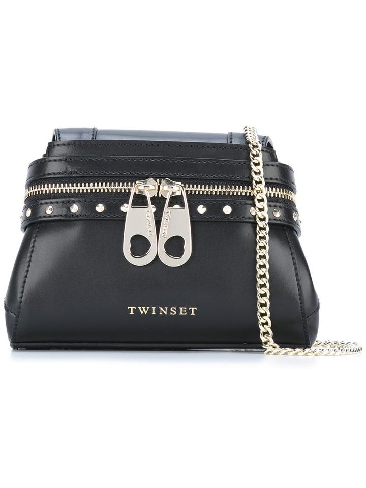 Twin-set Zip Detail Shoulder Bag, Women's, Black, Leather