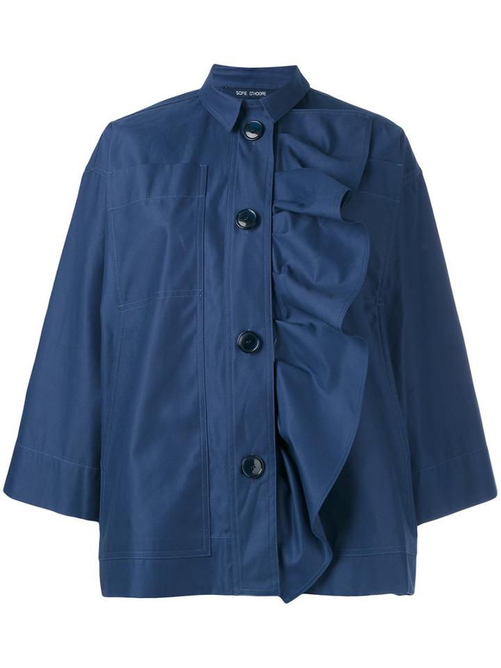 Sofie D'hoore - Ruffle Front Cropped Jacket - Women - Cotton - 38, Blue, Cotton