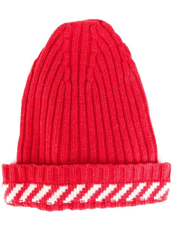 Off-white 'diagonals' Beanie, Adult Unisex, Red, Polyamide/viscose/cashmere/virgin Wool