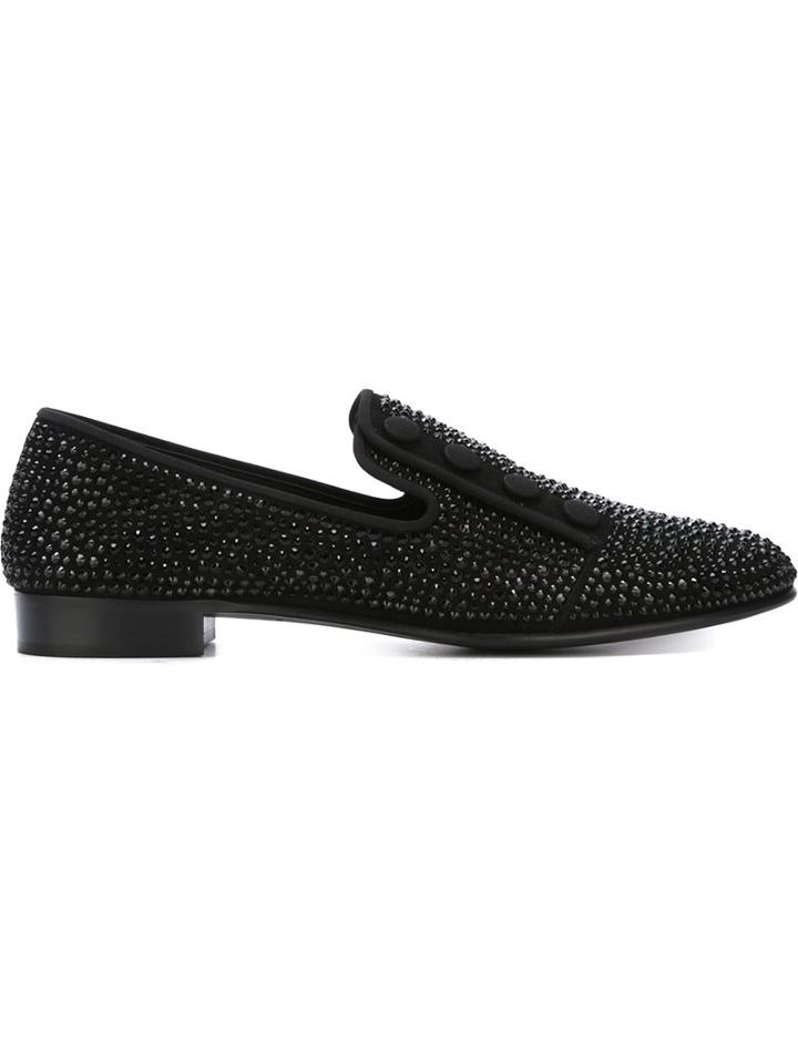 Giuseppe Zanotti Design David Loafers, Men's, Size: 40, Black, Calf Leather/leather/glass