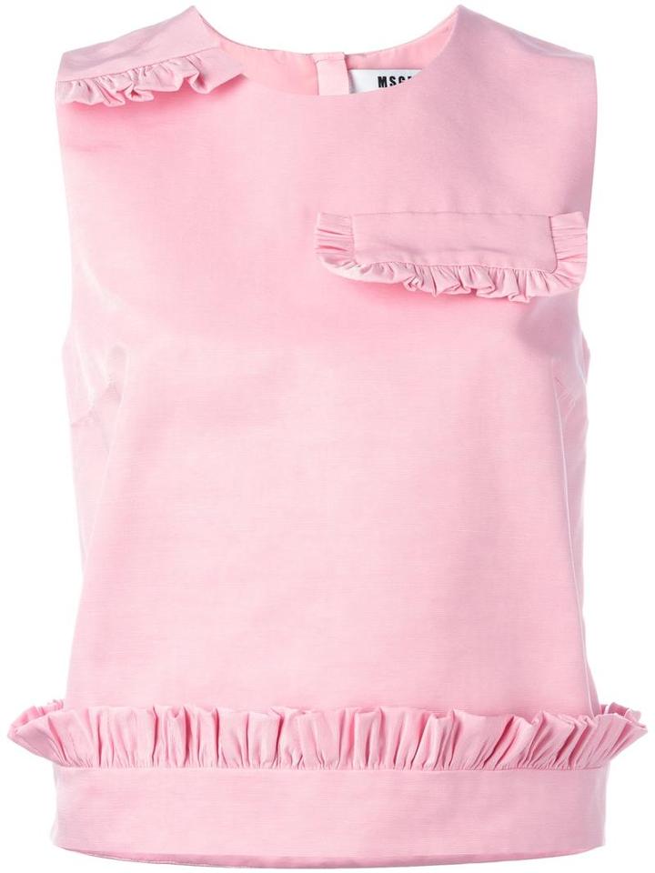 Msgm Ruffled Detail Tank, Women's, Size: 40, Pink/purple, Cotton/polyamide/polyester