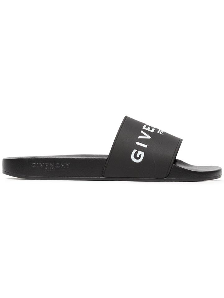 Givenchy Black And White Paris Logo Rubber Slides