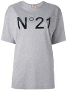 No21 Button Embellished Shoulders T-shirt, Women's, Size: 42, Grey, Cotton