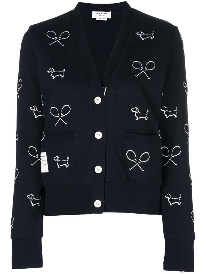 Thom Browne Dog And Racket Print Cardigan - Blue