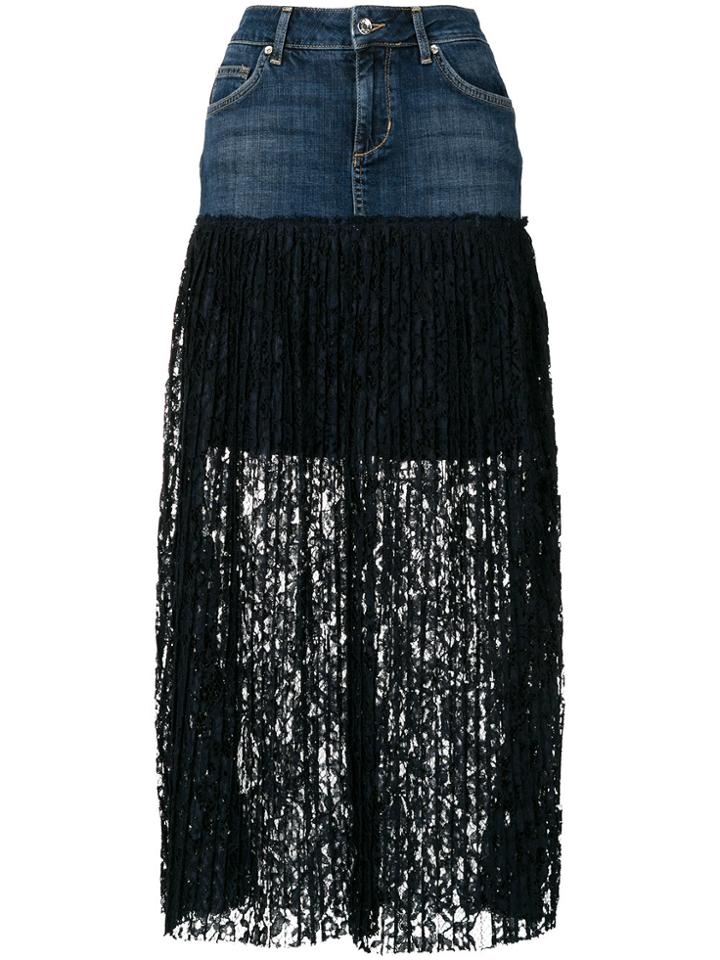 Liu Jo Pleated Lace Denim Skirt - Blue