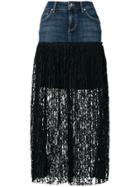 Liu Jo Pleated Lace Denim Skirt - Blue