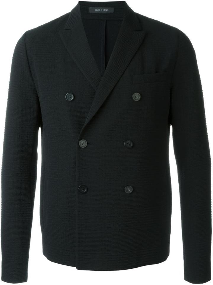 Emporio Armani Double Breasted Blazer, Men's, Size: 52, Black, Polyamide/spandex/elastane/cotton