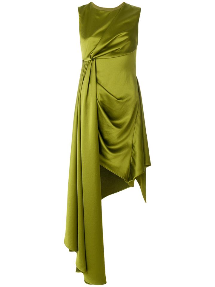 Off-white Asymmetric Draped Dress - Green