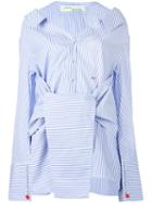 Off-white Striped Off-the-shoulder Shirt, Women's, Size: Medium, Blue, Cotton