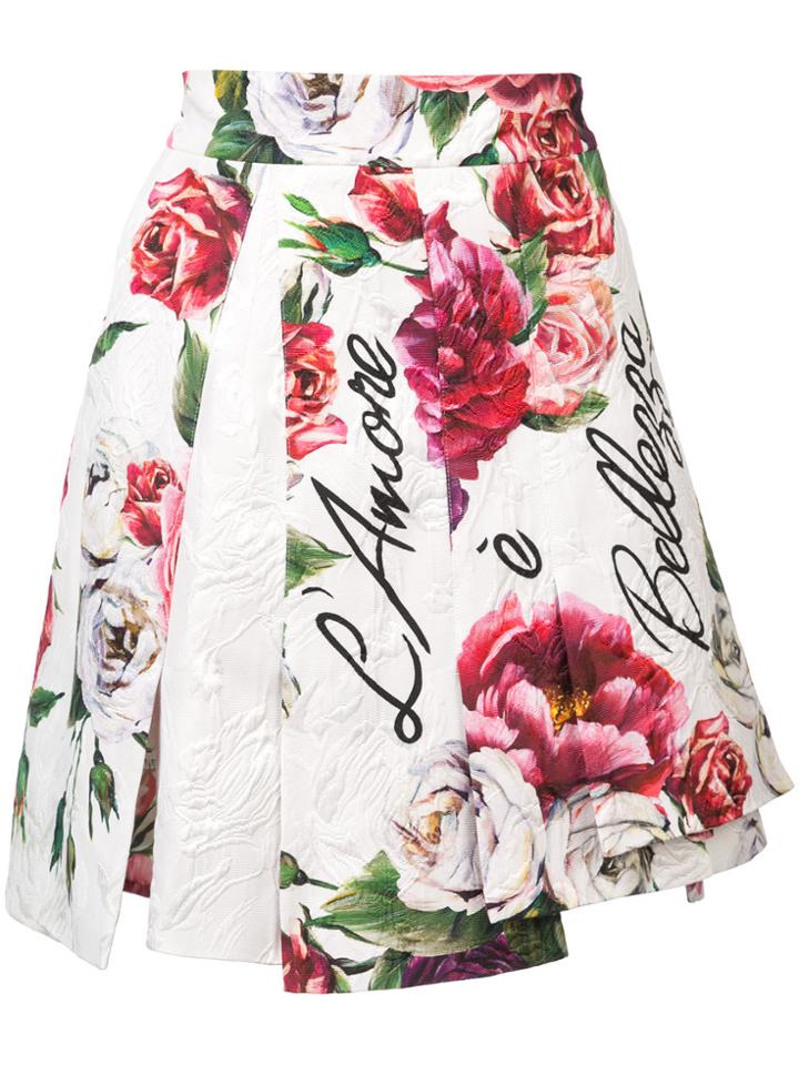 Dolce & Gabbana Peony Print Brocade Skirt - Pink & Purple