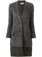 Kolor Contrasted Hem Coat, Women's, Size: 3, Grey, Nylon/polyester/wool/alpaca