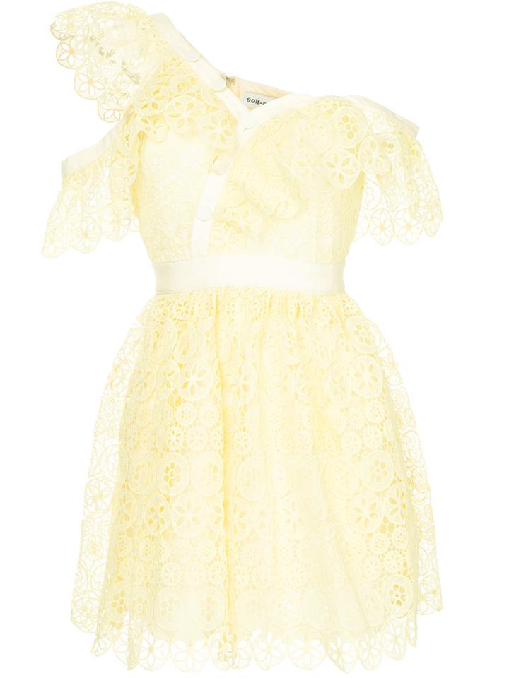 Self-portrait Embroidered One Shoulder Dress - Yellow & Orange