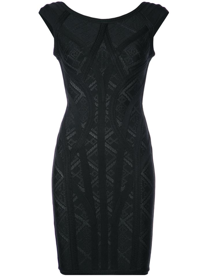 Hervé Léger Alisa Geometric Pointelle Dress - Black