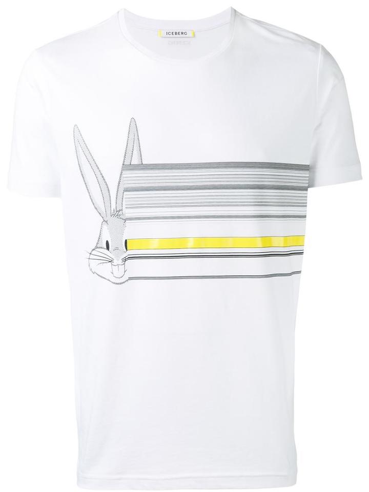 Iceberg Bugs Bunny Line Print T-shirt, Men's, Size: Large, White, Cotton
