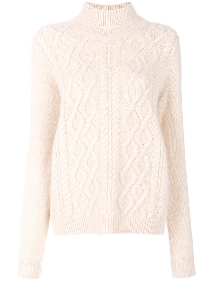 Lanvin Cable-knit Turtleneck Sweater - Nude & Neutrals