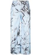 Blumarine Leaves Print Cropped Pants, Women's, Size: 44, Blue, Cotton/spandex/elastane