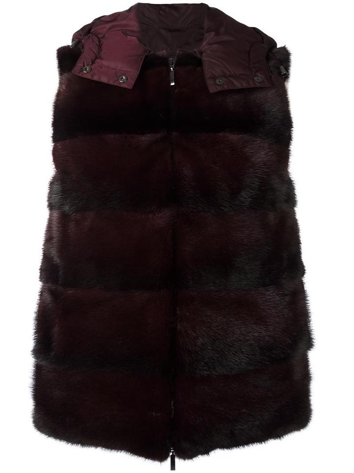 P.a.r.o.s.h. Hooded Gilet, Women's, Size: Xs, Red, Feather Down/mink Fur/polyamide/polyester